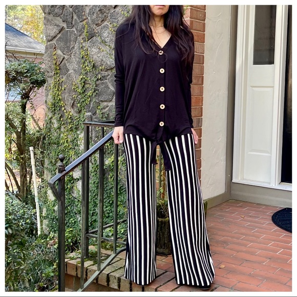 Fabulous viscose blend wide leg striped pants - Picture 3 of 5